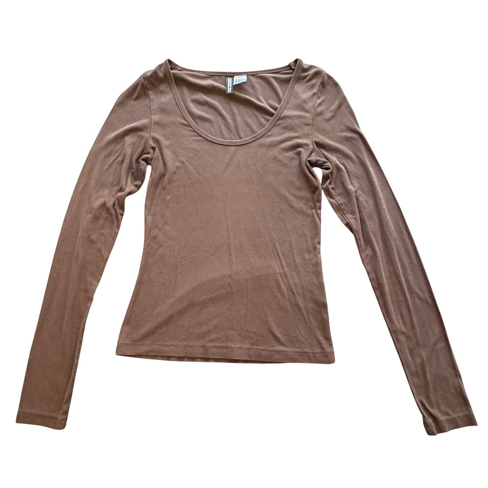 H&M Divided Top Womens Small Brown Long Sleeve Scoop Neck Ribbed Slim Fit